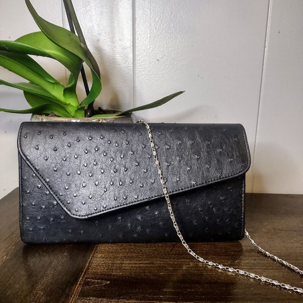 Faux Ostrich Skin Black Clutch